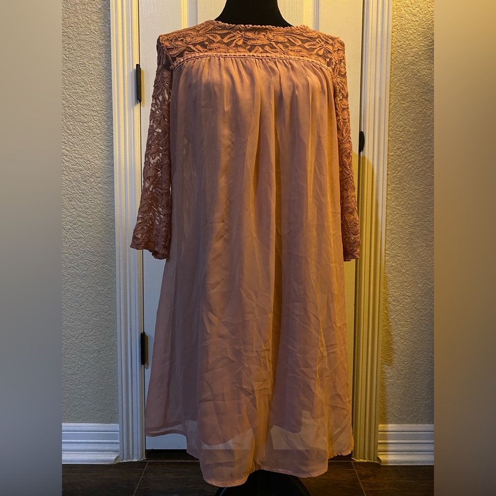 As U Wish- Blush Pink Lace Trimmed Dress